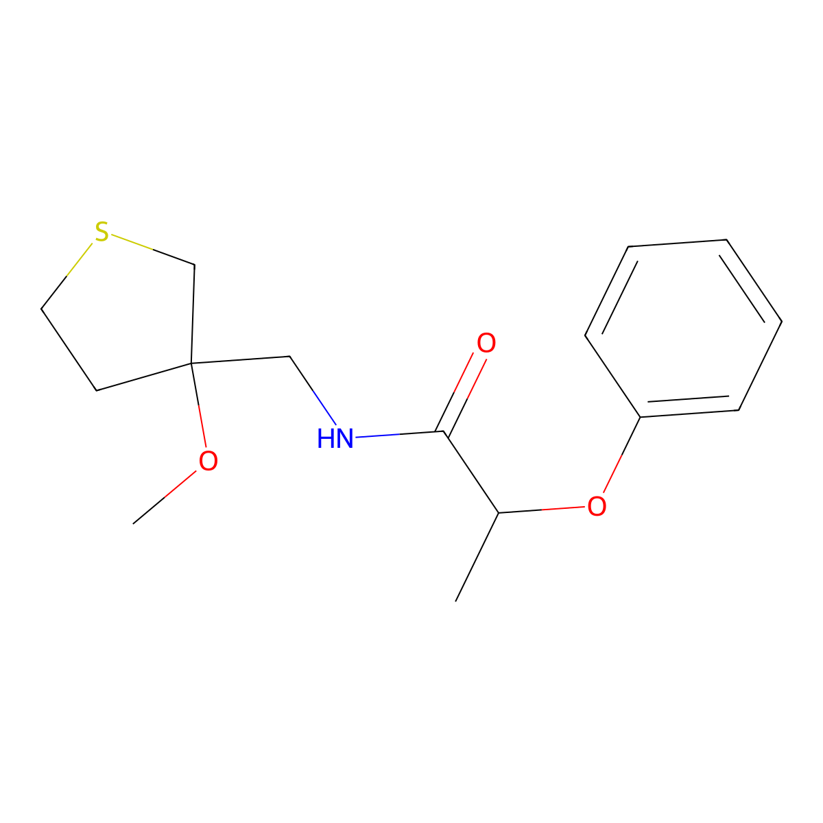 N-((3-methoxytetrahydrothiophen-3-yl)methyl)-2-phenoxypropanamide molecular structure, CAS 1448124-14-8