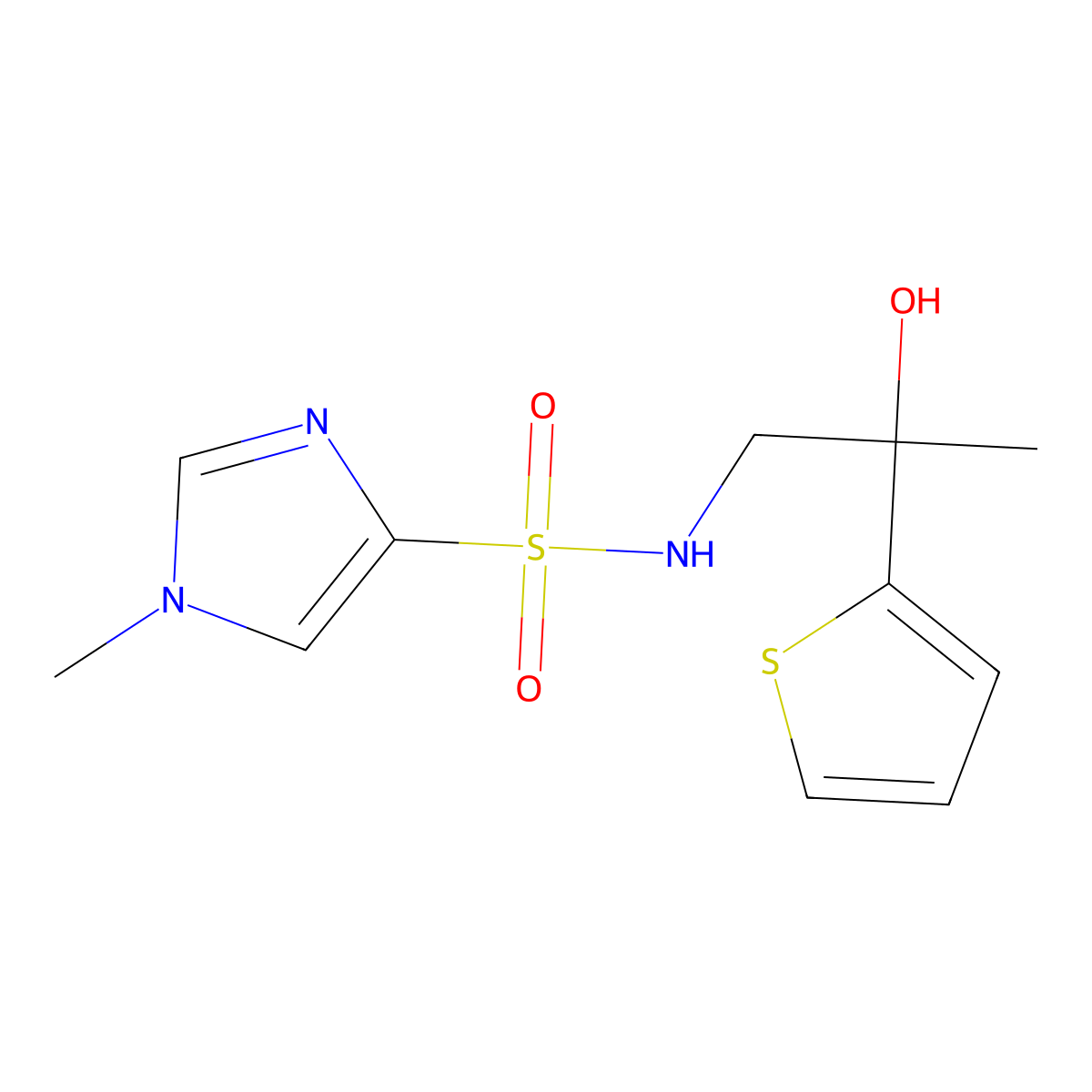 N-[2-hydroxy-2-(thiophen-2-yl)propyl]-1-methyl-1H-imidazole-4-sulfonamide molecular structure, CAS 1448124-15-9
