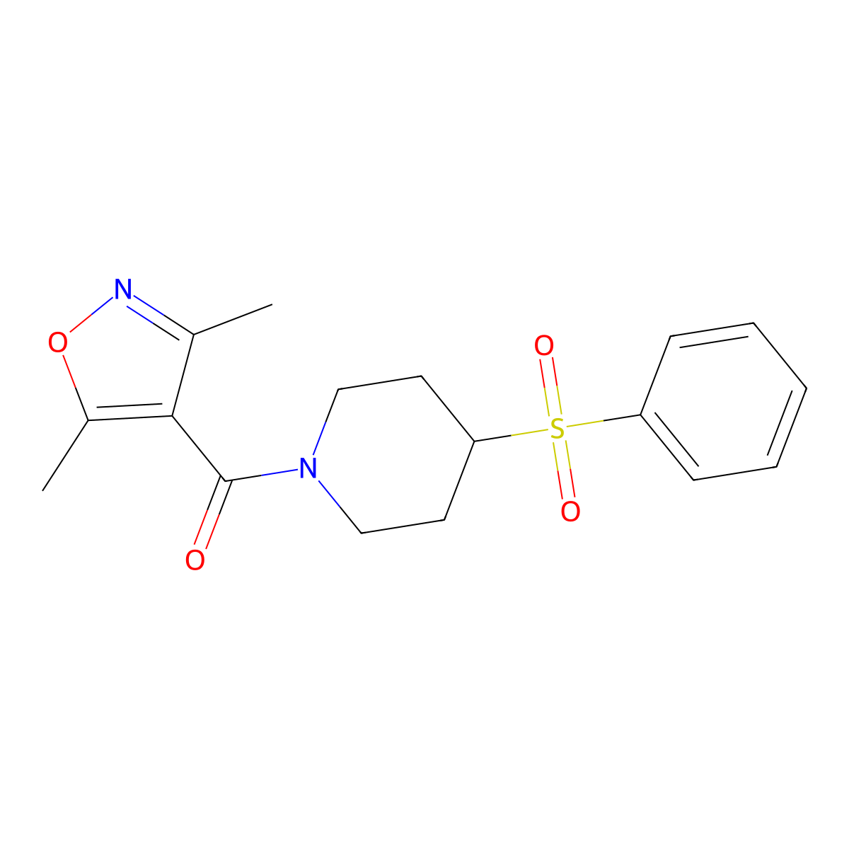(3,5-Dimethylisoxazol-4-yl)(4-(phenylsulfonyl)piperidin-1-yl)methanone molecular structure, CAS 1448124-29-5