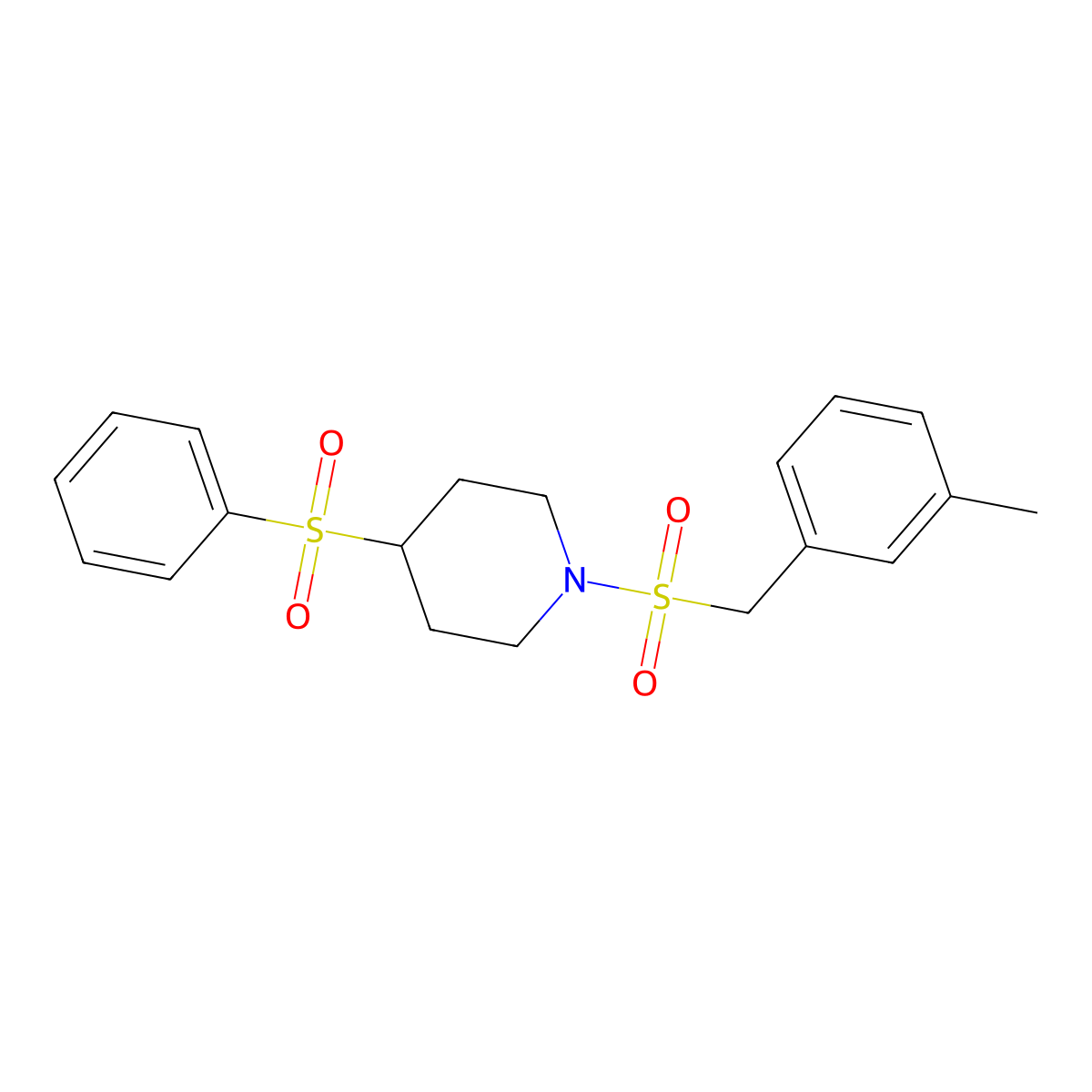 1-((3-Methylbenzyl)sulfonyl)-4-(phenylsulfonyl)piperidine molecular structure, CAS 1448124-32-0