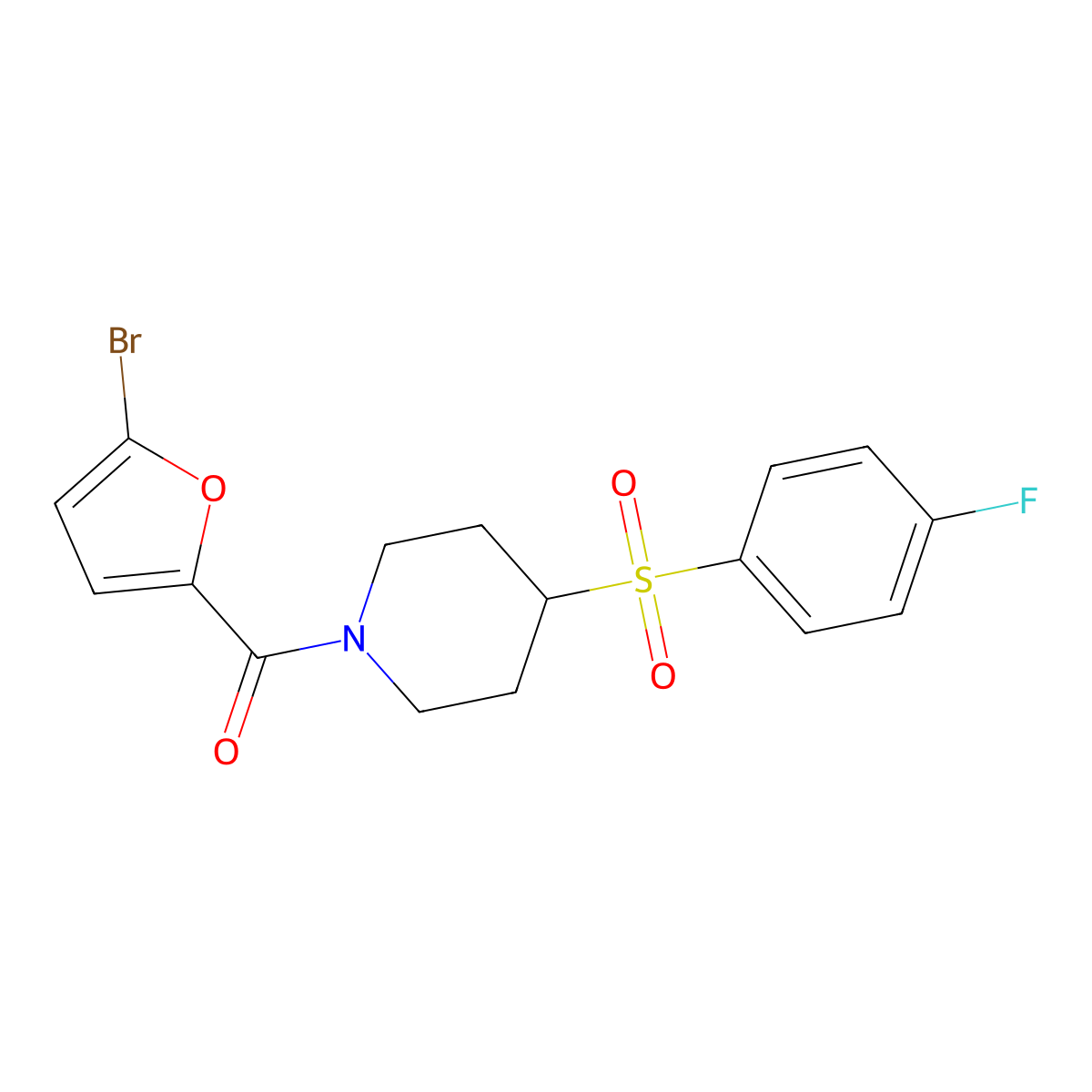 (5-Bromofuran-2-yl)(4-((4-fluorophenyl)sulfonyl)piperidin-1-yl)methanone molecular structure, CAS 1448124-36-4