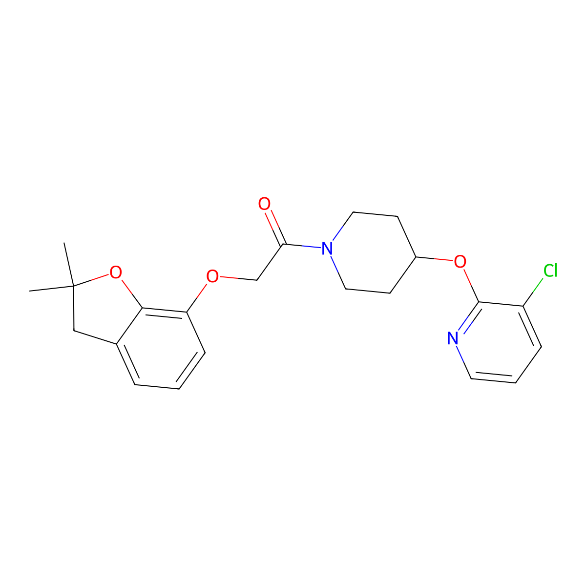 1-(4-((3-Chloropyridin-2-yl)oxy)piperidin-1-yl)-2-((2,2-dimethyl-2,3-dihydrobenzofuran-7-yl)oxy)ethanone molecular structure, CAS 1448124-37-5