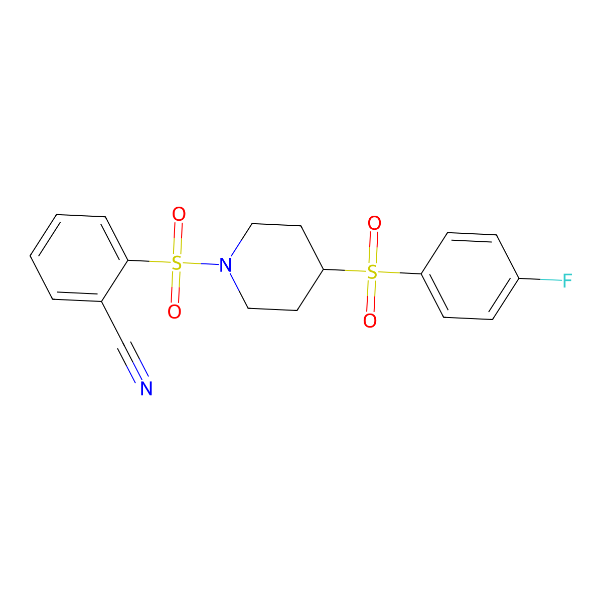 2-((4-((4-Fluorophenyl)sulfonyl)piperidin-1-yl)sulfonyl)benzonitrile molecular structure, CAS 1448124-40-0