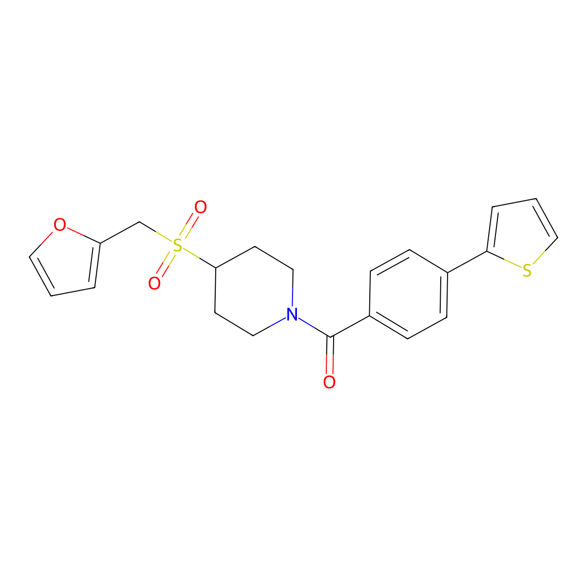 (4-((Furan-2-ylmethyl)sulfonyl)piperidin-1-yl)(4-(thiophen-2-yl)phenyl)methanone molecular structure, CAS 1448124-44-4
