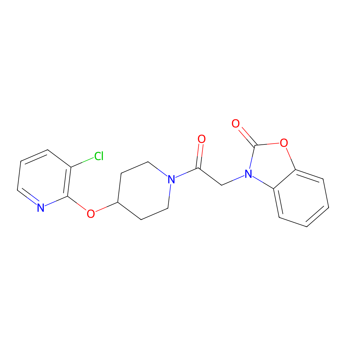 3-(2-(4-((3-chloropyridin-2-yl)oxy)piperidin-1-yl)-2-oxoethyl)benzo[d]oxazol-2(3H)-one molecular structure, CAS 1448124-46-6