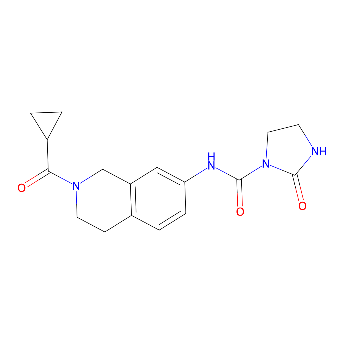 N-(2-(cyclopropanecarbonyl)-1,2,3,4-tetrahydroisoquinolin-7-yl)-2-oxoimidazolidine-1-carboxamide molecular structure, CAS 1448124-47-7