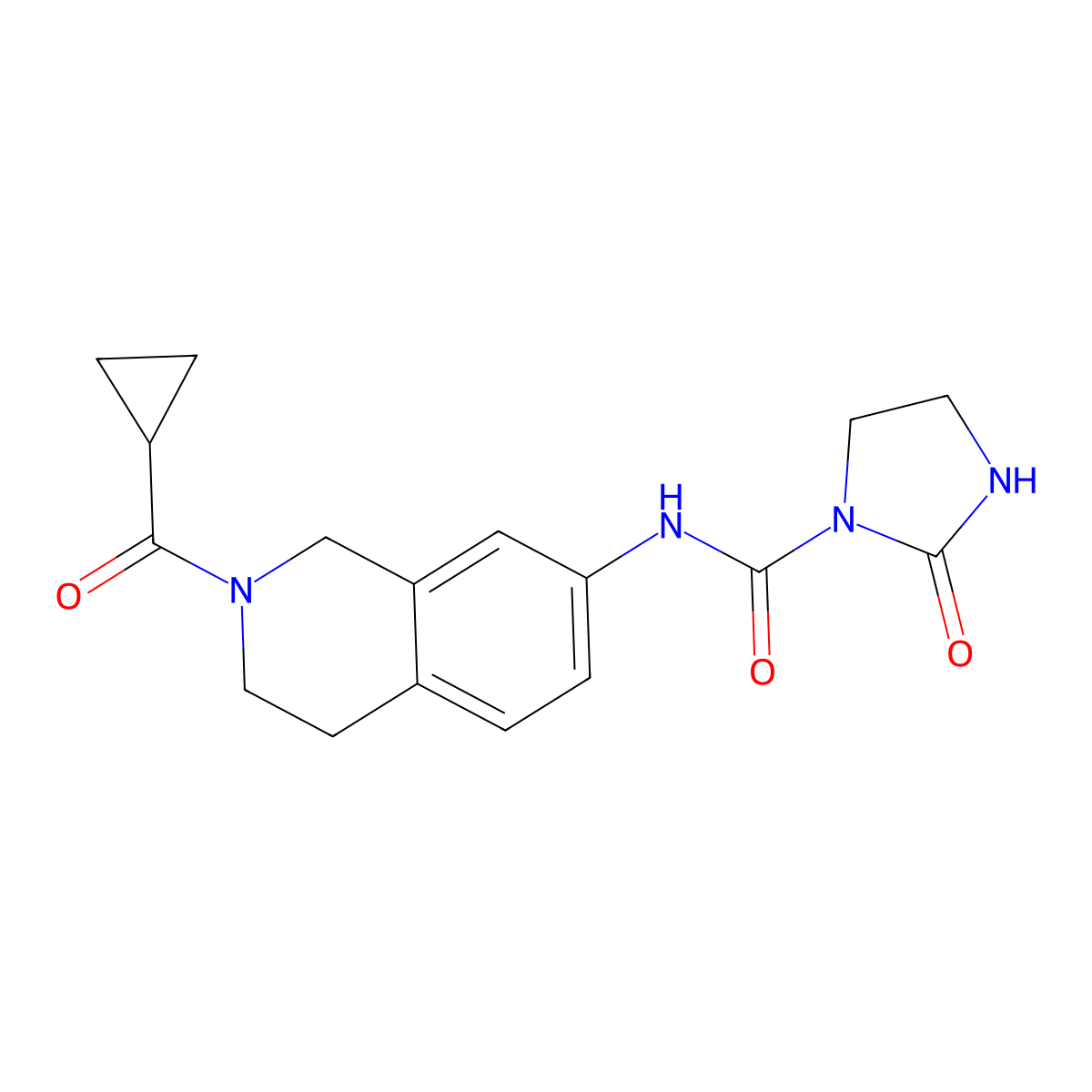 N-(2-(cyclopropanecarbonyl)-1,2,3,4-tetrahydroisoquinolin-7-yl)-2-oxoimidazolidine-1-carboxamide molecular structure, CAS 1448124-47-7