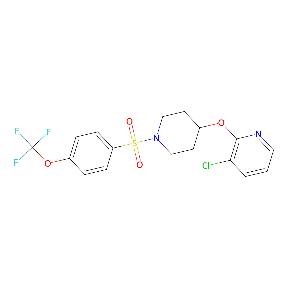 3-Chloro-2-((1-((4-(trifluoromethoxy)phenyl)sulfonyl)piperidin-4-yl)oxy)pyridine molecular structure, CAS 1448124-49-9