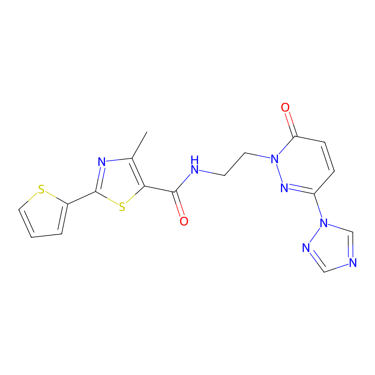 4-methyl-N-(2-(6-oxo-3-(1H-1,2,4-triazol-1-yl)pyridazin-1(6H)-yl)ethyl)-2-(thiophen-2-yl)thiazole-5-carboxamide molecular structure, CAS 1448124-51-3