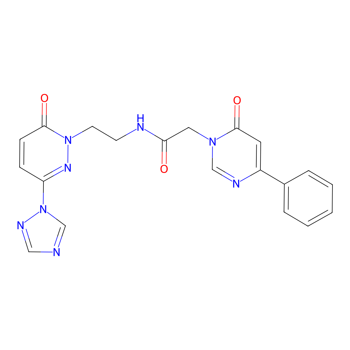 N-(2-(6-oxo-3-(1H-1,2,4-triazol-1-yl)pyridazin-1(6H)-yl)ethyl)-2-(6-oxo-4-phenylpyrimidin-1(6H)-yl)acetamide molecular structure, CAS 1448124-54-6
