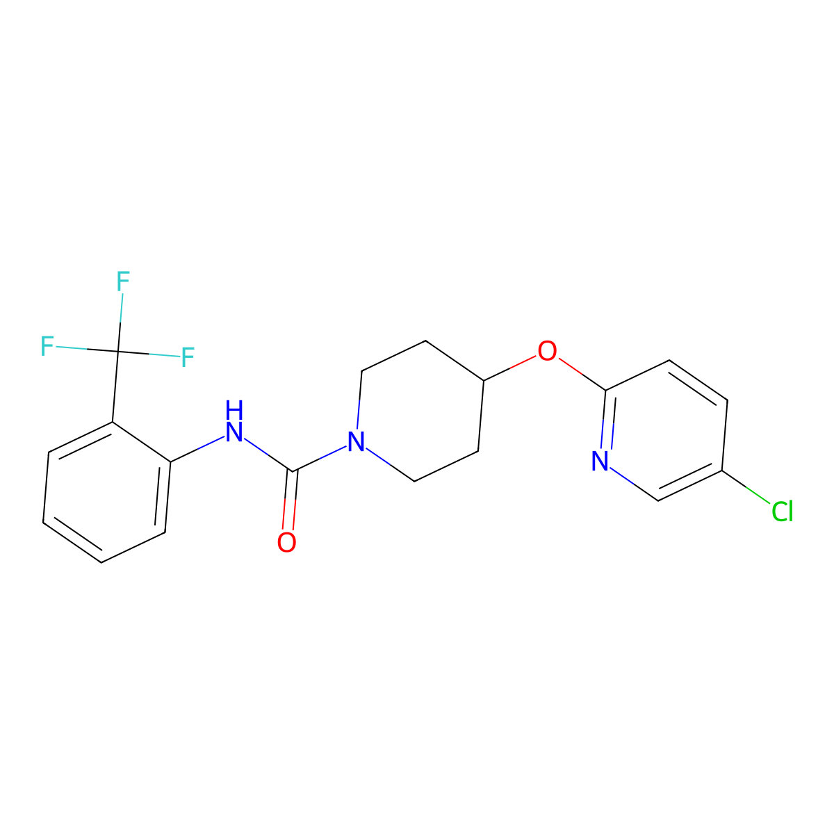4-((5-chloropyridin-2-yl)oxy)-N-(2-(trifluoromethyl)phenyl)piperidine-1-carboxamide molecular structure, CAS 1448124-56-8