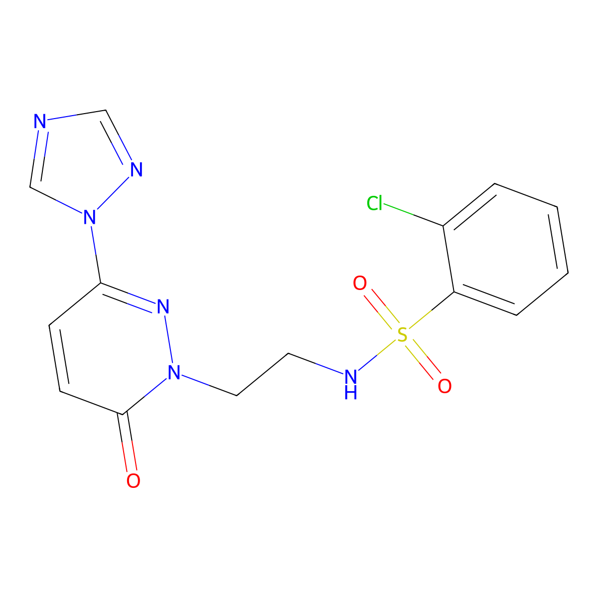 2-chloro-N-(2-(6-oxo-3-(1H-1,2,4-triazol-1-yl)pyridazin-1(6H)-yl)ethyl)benzenesulfonamide molecular structure, CAS 1448124-58-0