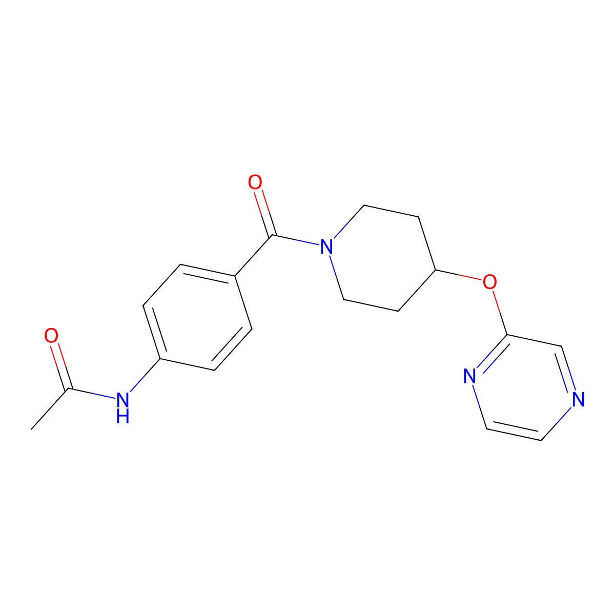N-{4-[4-(Pyrazin-2-yloxy)piperidine-1-carbonyl]phenyl}acetamide molecular structure, CAS 1448124-62-6