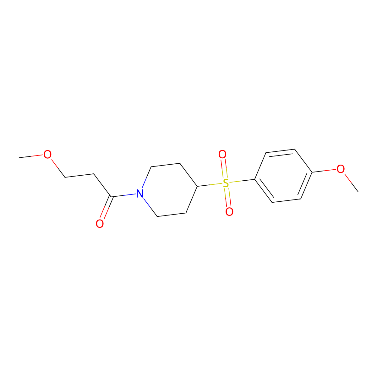 3-Methoxy-1-(4-((4-methoxyphenyl)sulfonyl)piperidin-1-yl)propan-1-one molecular structure, CAS 1448124-63-7