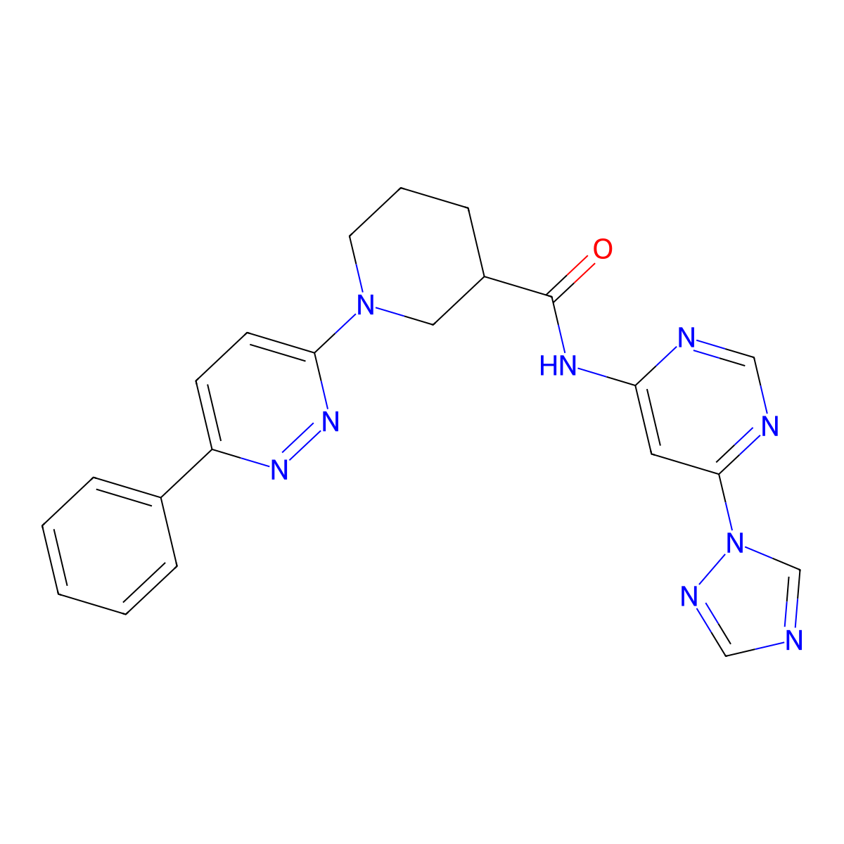 N-(6-(1H-1,2,4-triazol-1-yl)pyrimidin-4-yl)-1-(6-phenylpyridazin-3-yl)piperidine-3-carboxamide molecular structure, CAS 1448124-66-0