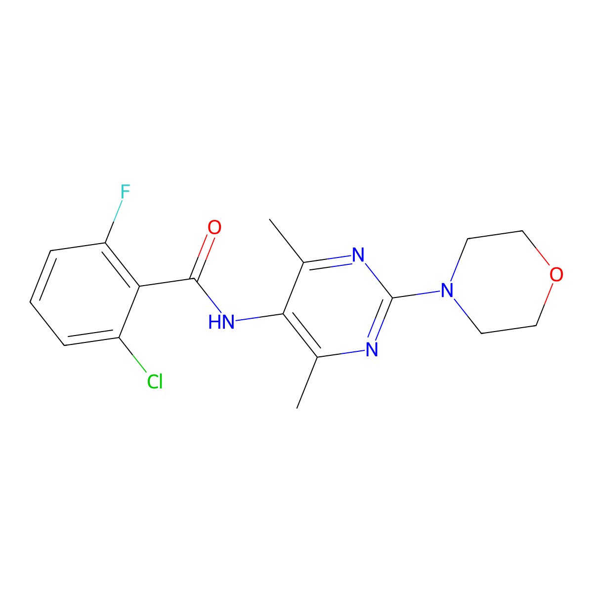 2-chloro-N-(4,6-dimethyl-2-morpholinopyrimidin-5-yl)-6-fluorobenzamide molecular structure, CAS 1448124-69-3