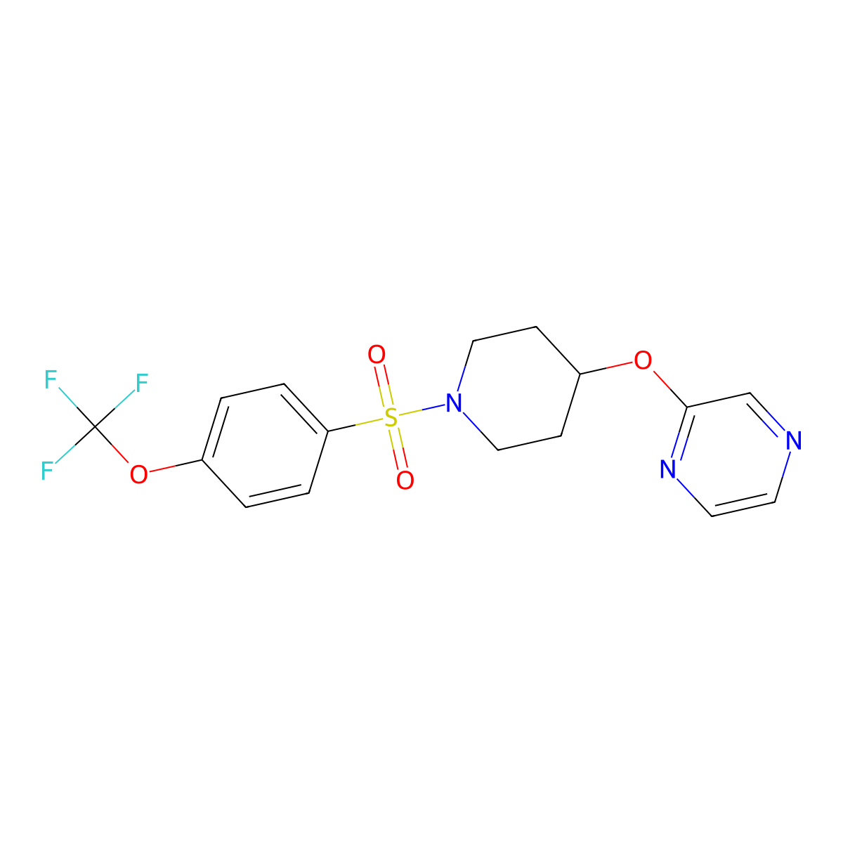 2-((1-((4-(Trifluoromethoxy)phenyl)sulfonyl)piperidin-4-yl)oxy)pyrazine molecular structure, CAS 1448124-71-7