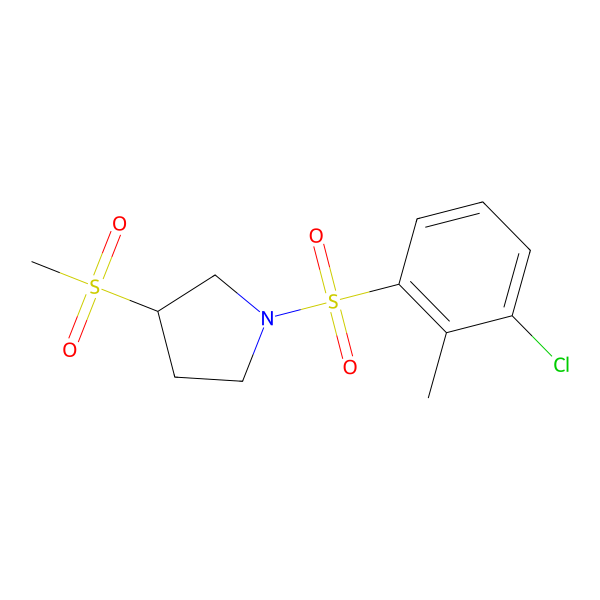1-((3-Chloro-2-methylphenyl)sulfonyl)-3-(methylsulfonyl)pyrrolidine molecular structure, CAS 1448124-74-0