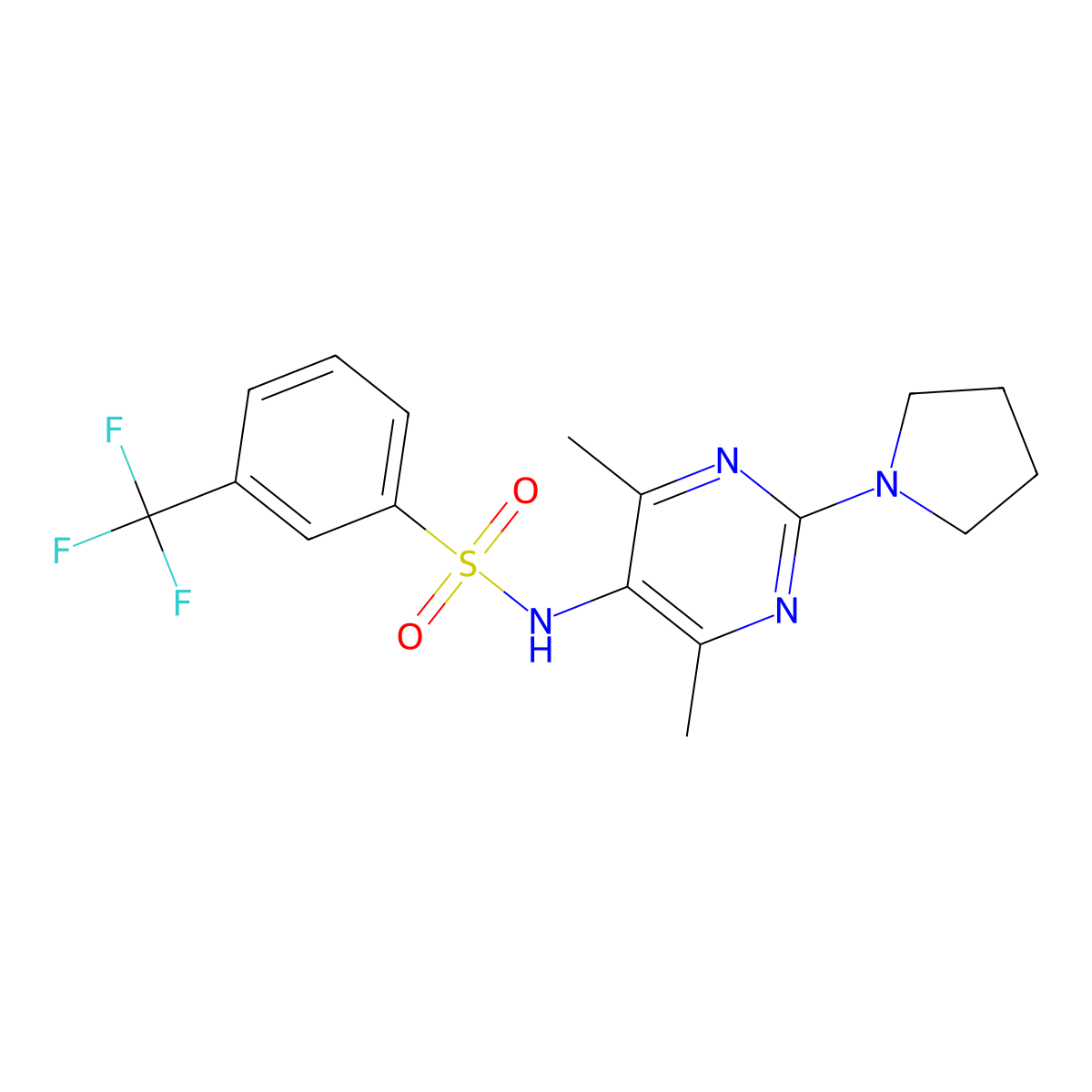N-(4,6-dimethyl-2-(pyrrolidin-1-yl)pyrimidin-5-yl)-3-(trifluoromethyl)benzenesulfonamide molecular structure, CAS 1448124-77-3