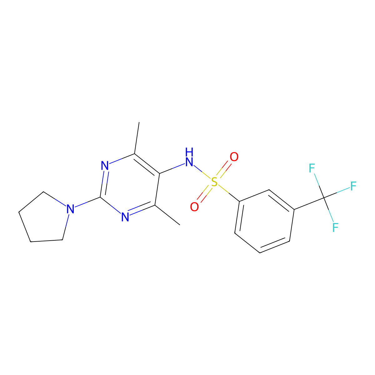 N-(4,6-dimethyl-2-(pyrrolidin-1-yl)pyrimidin-5-yl)-3-(trifluoromethyl)benzenesulfonamide molecular structure, CAS 1448124-77-3