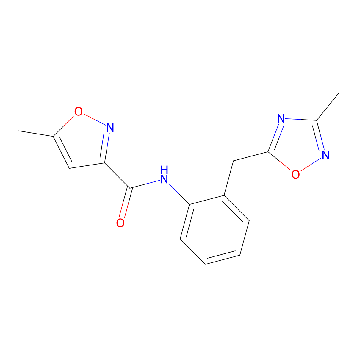 5-methyl-N-(2-((3-methyl-1,2,4-oxadiazol-5-yl)methyl)phenyl)isoxazole-3-carboxamide molecular structure, CAS 1448124-80-8