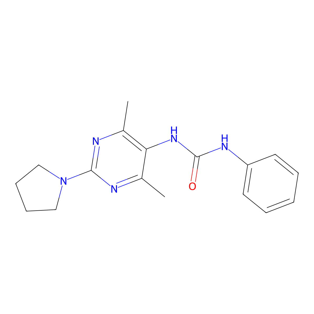 1-(4,6-Dimethyl-2-(pyrrolidin-1-yl)pyrimidin-5-yl)-3-phenylurea molecular structure, CAS 1448124-81-9