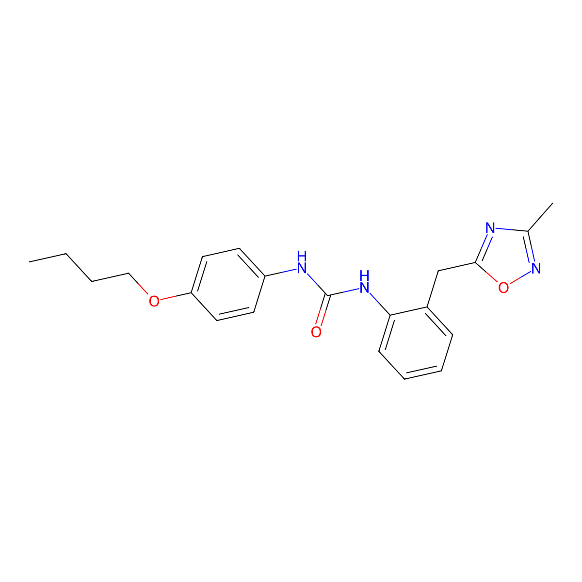 1-(4-Butoxyphenyl)-3-(2-((3-methyl-1,2,4-oxadiazol-5-yl)methyl)phenyl)urea molecular structure, CAS 1448124-86-4