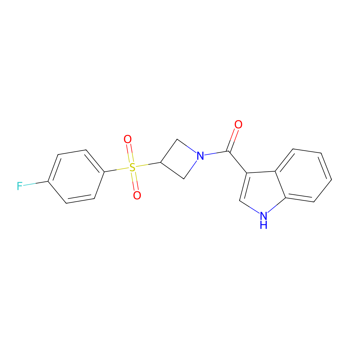 (3-((4-fluorophenyl)sulfonyl)azetidin-1-yl)(1H-indol-3-yl)methanone molecular structure, CAS 1448124-87-5