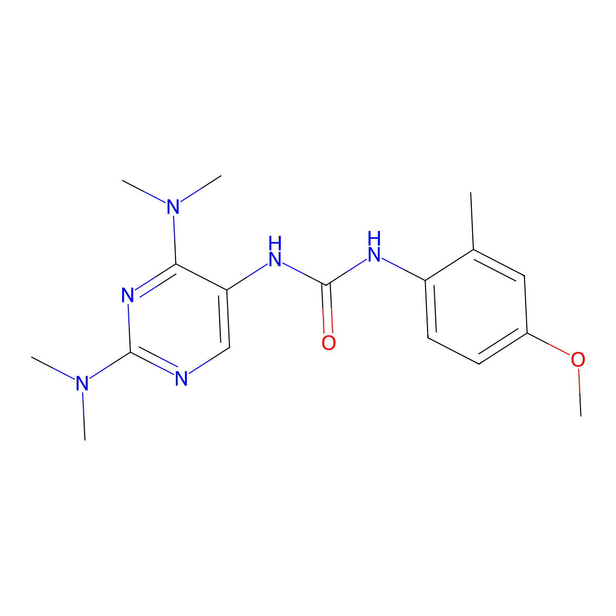 1-(2,4-Bis(dimethylamino)pyrimidin-5-yl)-3-(4-methoxy-2-methylphenyl)urea molecular structure, CAS 1448124-98-8