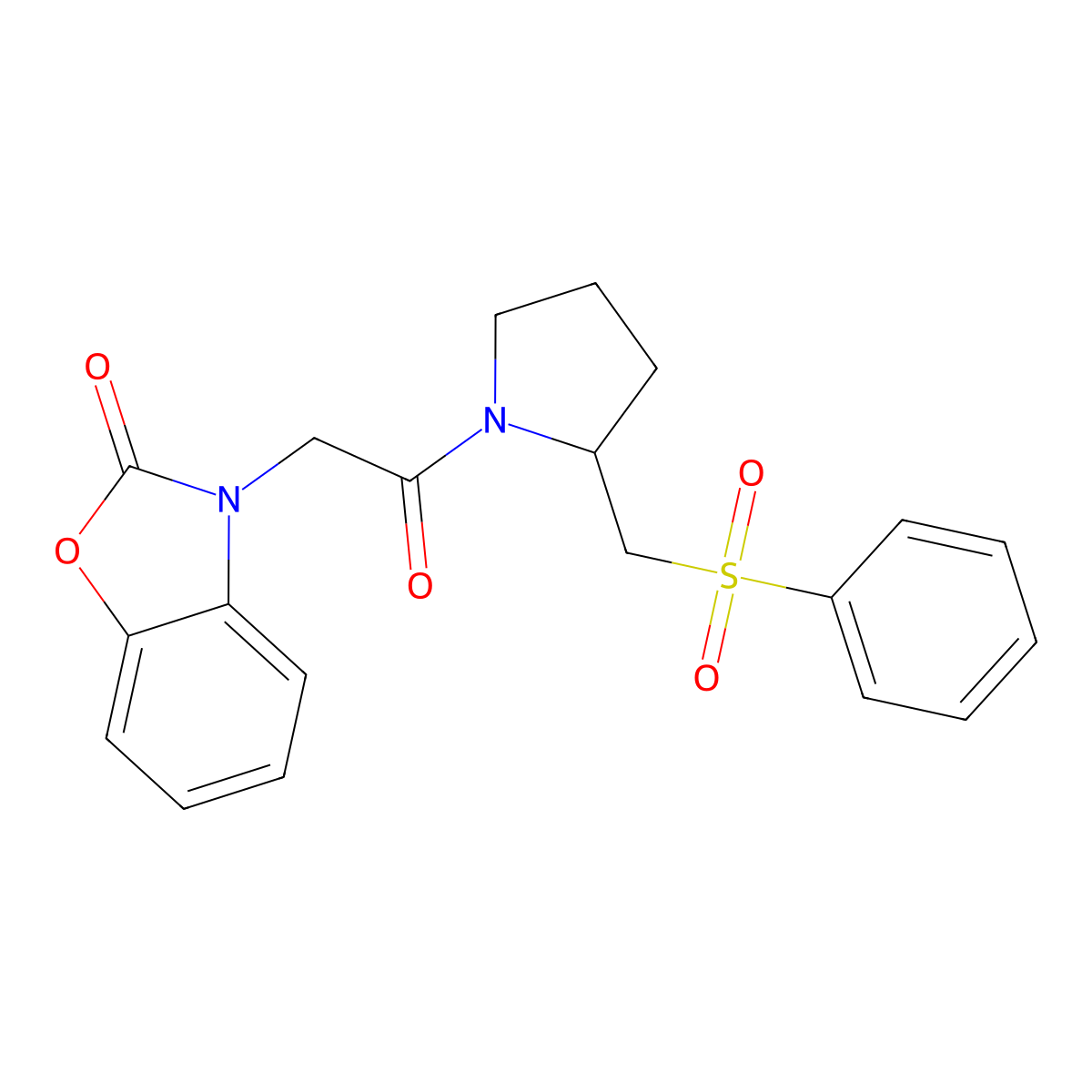 3-(2-oxo-2-(2-((phenylsulfonyl)methyl)pyrrolidin-1-yl)ethyl)benzo[d]oxazol-2(3H)-one molecular structure, CAS 1448125-00-5