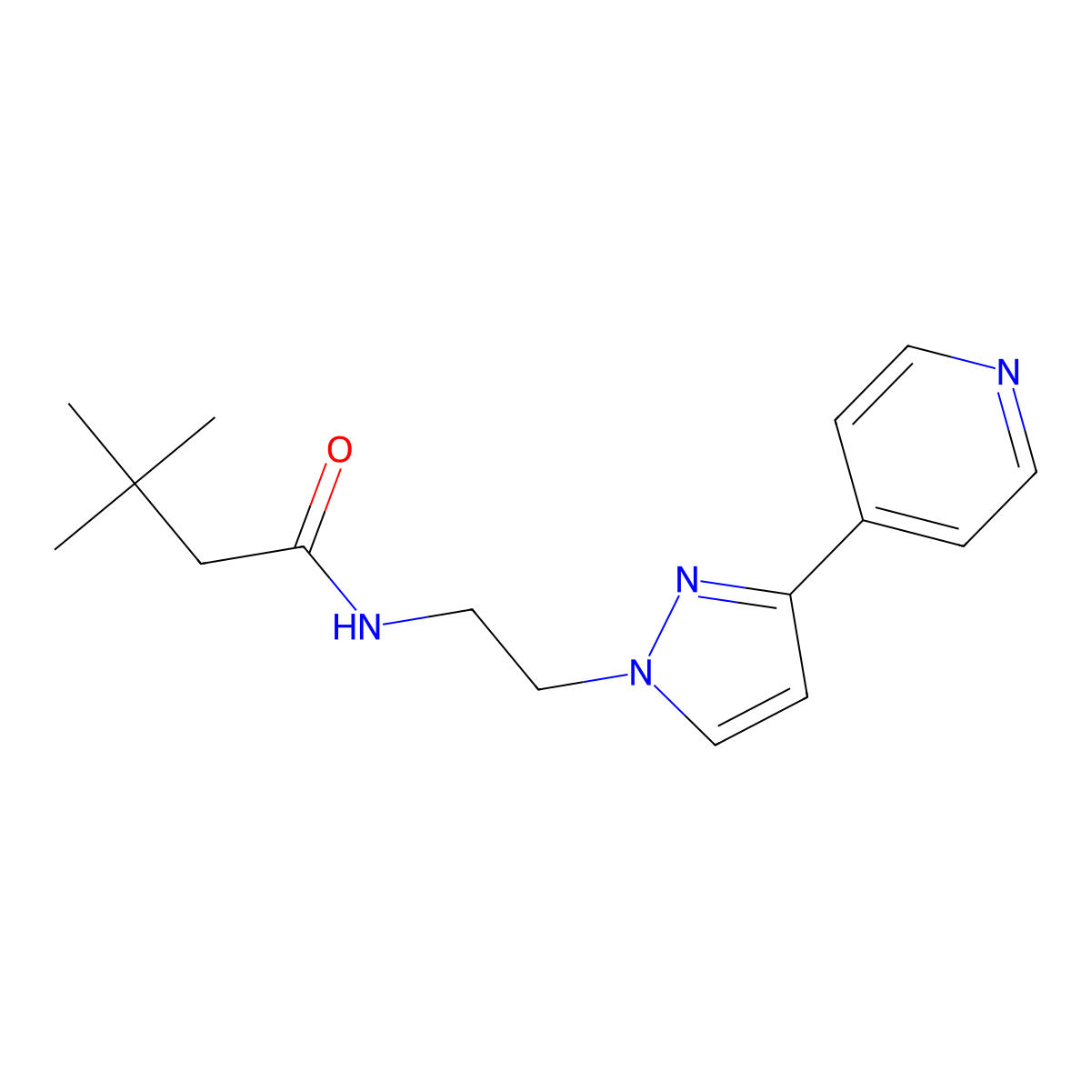 3,3-dimethyl-N-{2-[3-(pyridin-4-yl)-1H-pyrazol-1-yl]ethyl}butanamide molecular structure, CAS 1448125-02-7