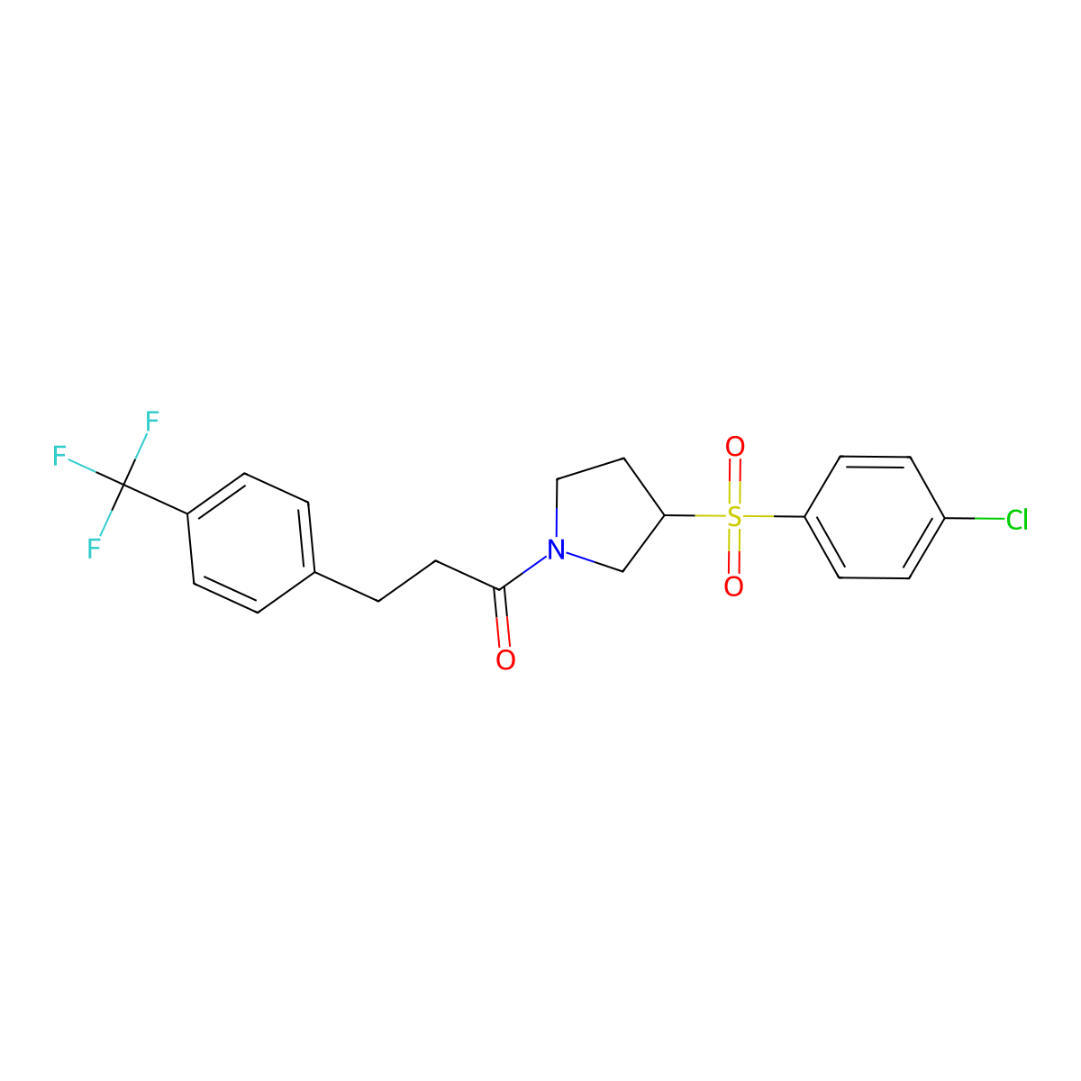 1-(3-((4-Chlorophenyl)sulfonyl)pyrrolidin-1-yl)-3-(4-(trifluoromethyl)phenyl)propan-1-one molecular structure, CAS 1448125-09-4