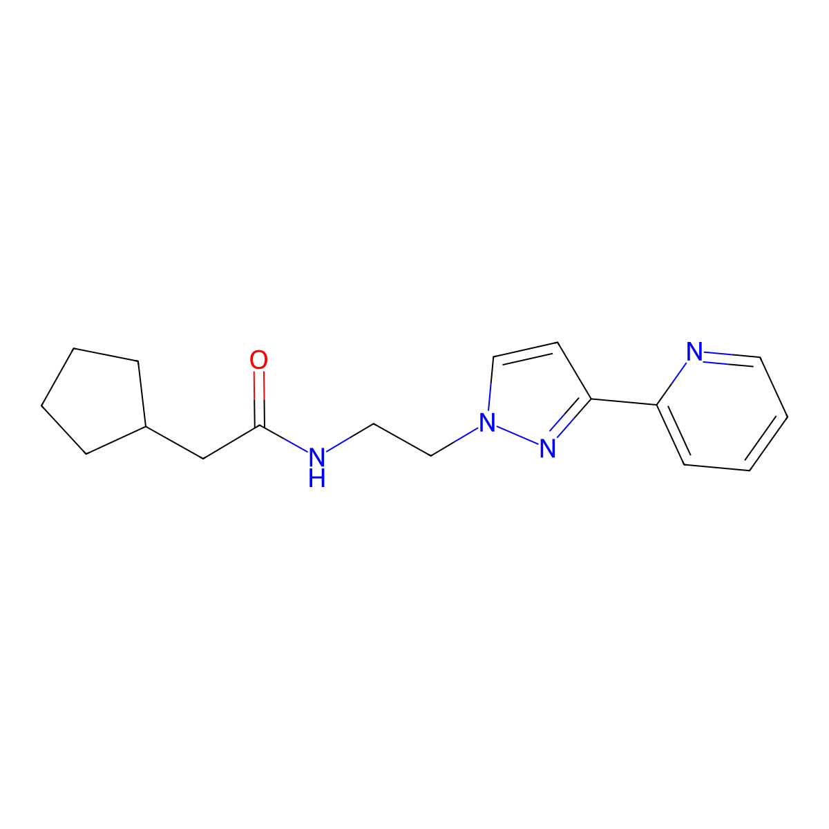2-cyclopentyl-N-{2-[3-(pyridin-2-yl)-1H-pyrazol-1-yl]ethyl}acetamide molecular structure, CAS 1448125-10-7