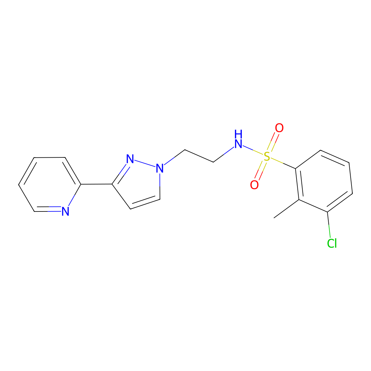 3-chloro-2-methyl-N-(2-(3-(pyridin-2-yl)-1H-pyrazol-1-yl)ethyl)benzenesulfonamide molecular structure, CAS 1448125-19-6