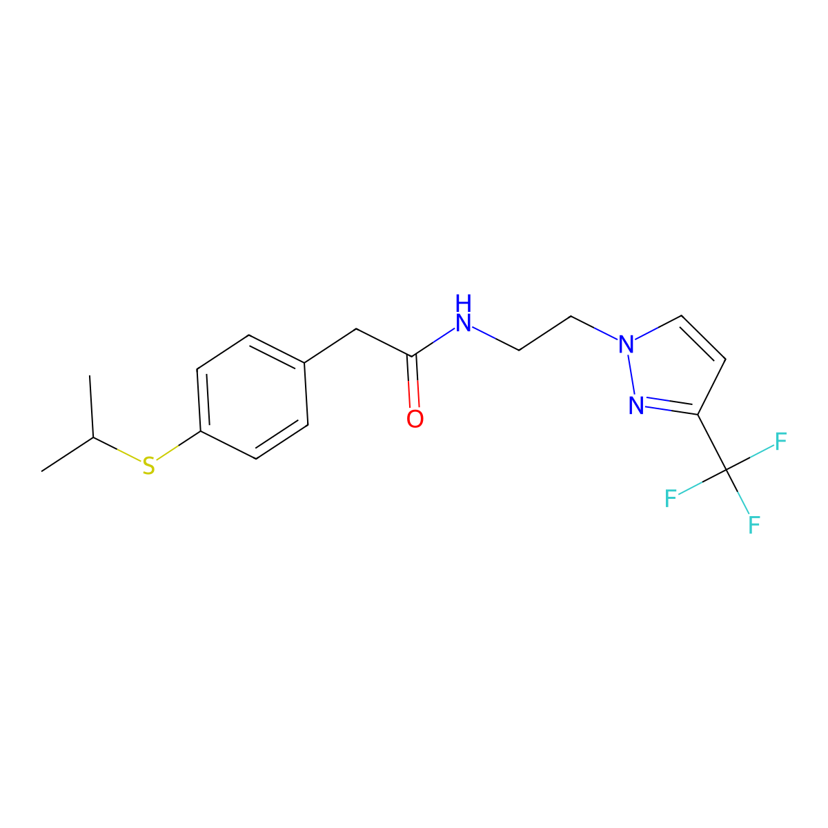 2-(4-(isopropylthio)phenyl)-N-(2-(3-(trifluoromethyl)-1H-pyrazol-1-yl)ethyl)acetamide molecular structure, CAS 1448125-20-9