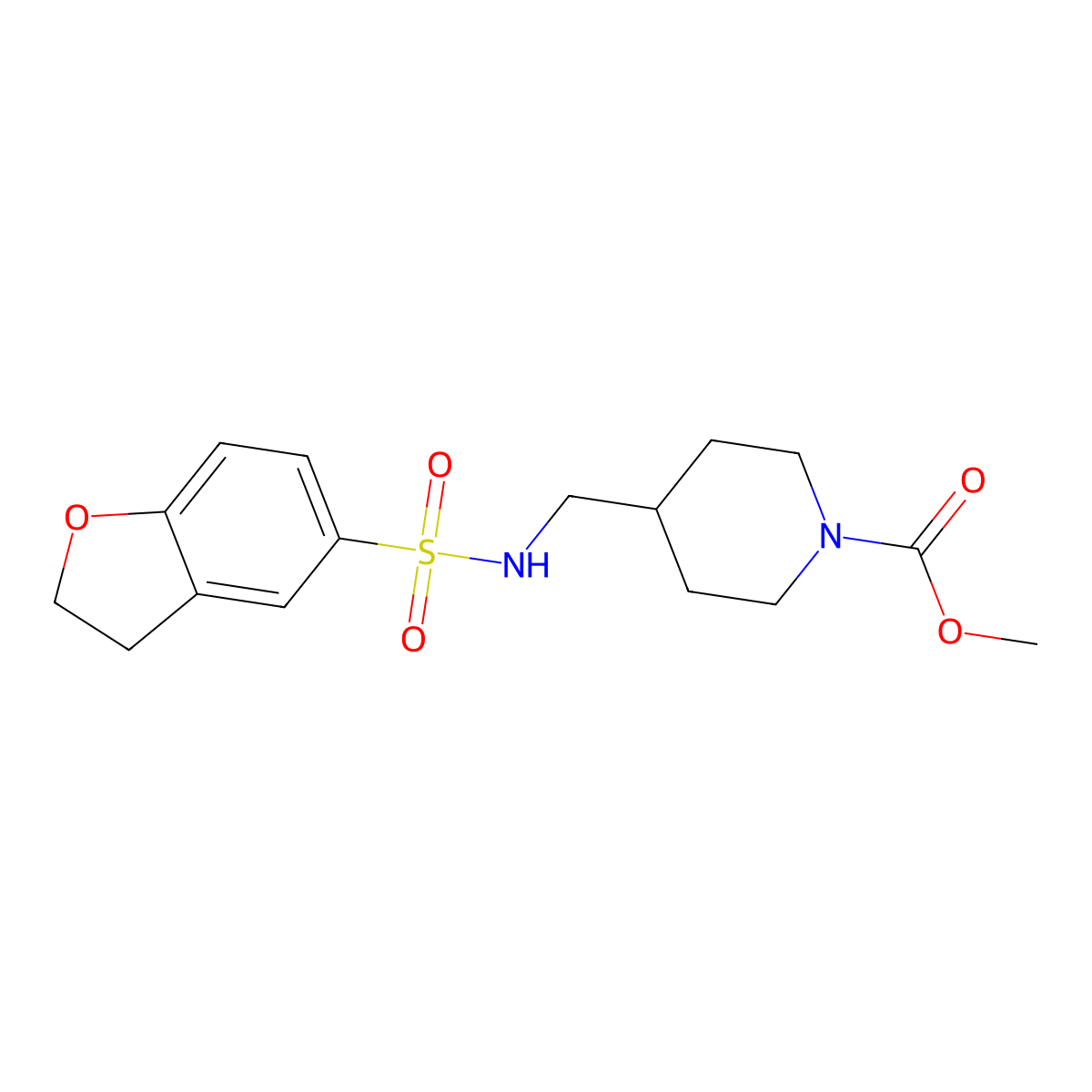 Methyl 4-((2,3-dihydrobenzofuran-5-sulfonamido)methyl)piperidine-1-carboxylate molecular structure, CAS 1448125-23-2