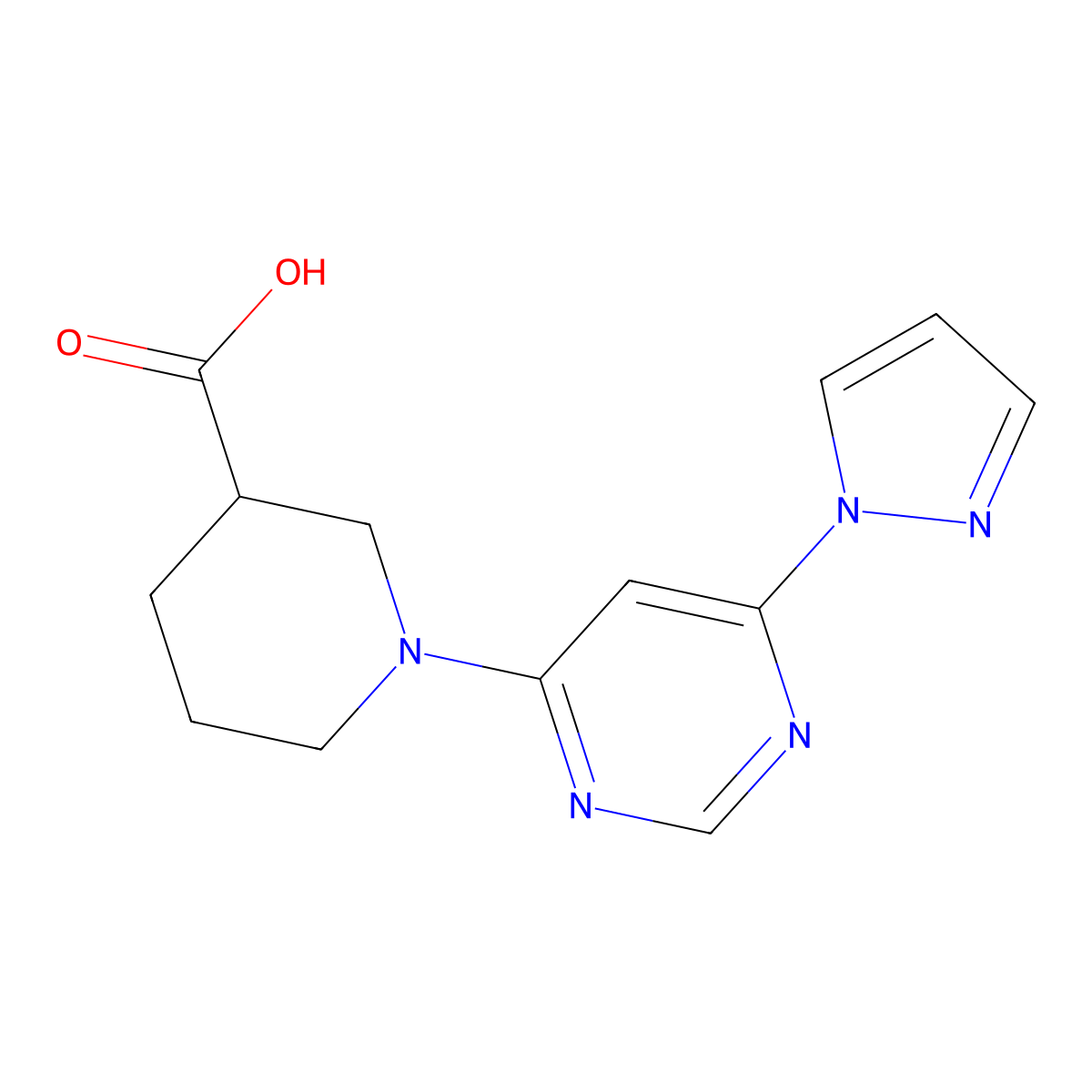 1-(6-(1H-pyrazol-1-yl)pyrimidin-4-yl)piperidine-3-carboxylic acid molecular structure, CAS 1448125-27-6
