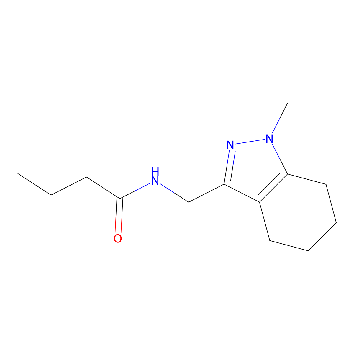 N-((1-methyl-4,5,6,7-tetrahydro-1H-indazol-3-yl)methyl)butyramide molecular structure, CAS 1448125-28-7