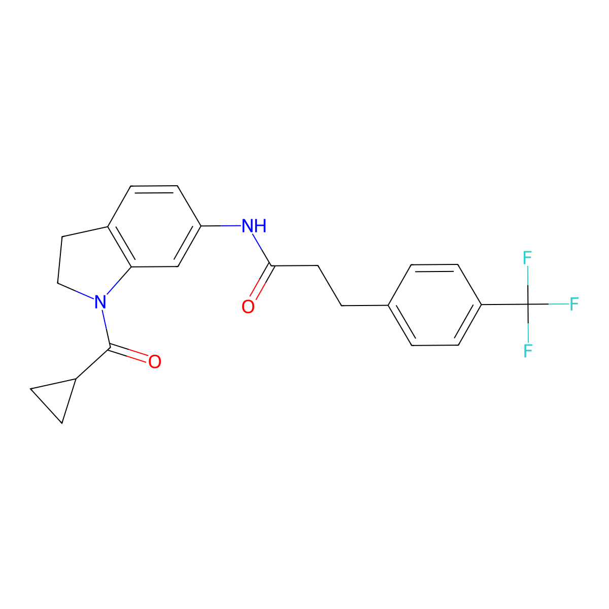 N-(1-(cyclopropanecarbonyl)indolin-6-yl)-3-(4-(trifluoromethyl)phenyl)propanamide molecular structure, CAS 1448125-34-5