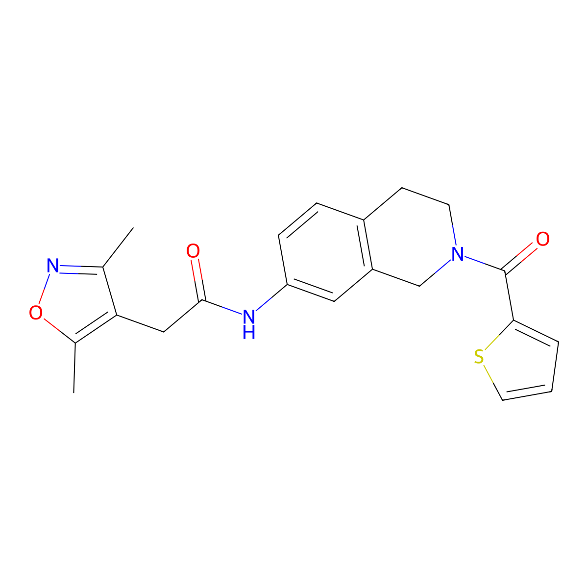 2-(3,5-dimethylisoxazol-4-yl)-N-(2-(thiophene-2-carbonyl)-1,2,3,4-tetrahydroisoquinolin-7-yl)acetamide molecular structure, CAS 1448125-42-5
