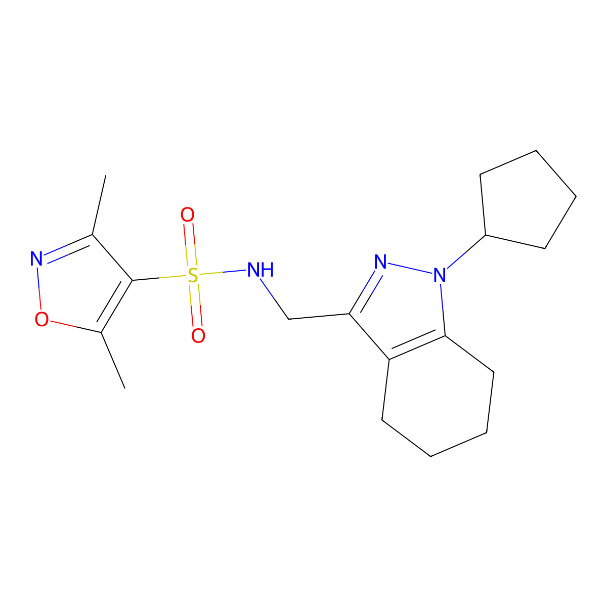 N-((1-cyclopentyl-4,5,6,7-tetrahydro-1H-indazol-3-yl)methyl)-3,5-dimethylisoxazole-4-sulfonamide molecular structure, CAS 1448125-43-6