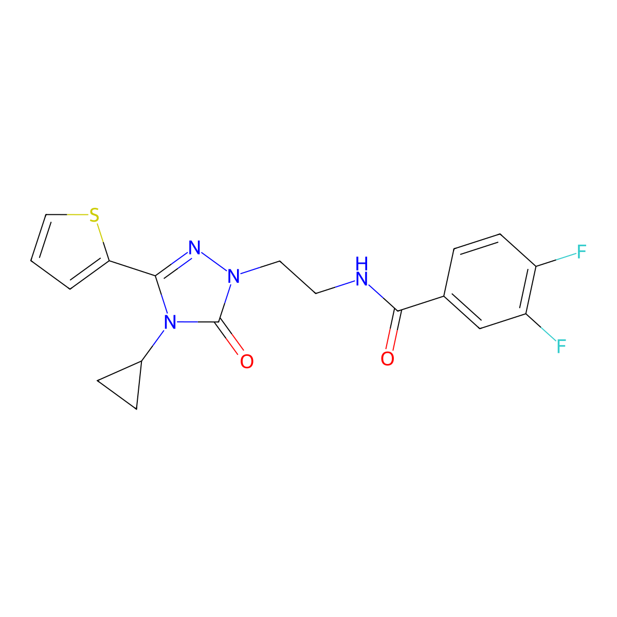 N-(2-(4-cyclopropyl-5-oxo-3-(thiophen-2-yl)-4,5-dihydro-1H-1,2,4-triazol-1-yl)ethyl)-3,4-difluorobenzamide molecular structure, CAS 1448125-56-1
