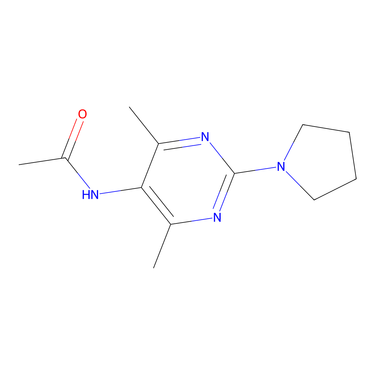 N-(4,6-dimethyl-2-(pyrrolidin-1-yl)pyrimidin-5-yl)acetamide molecular structure, CAS 1448125-58-3
