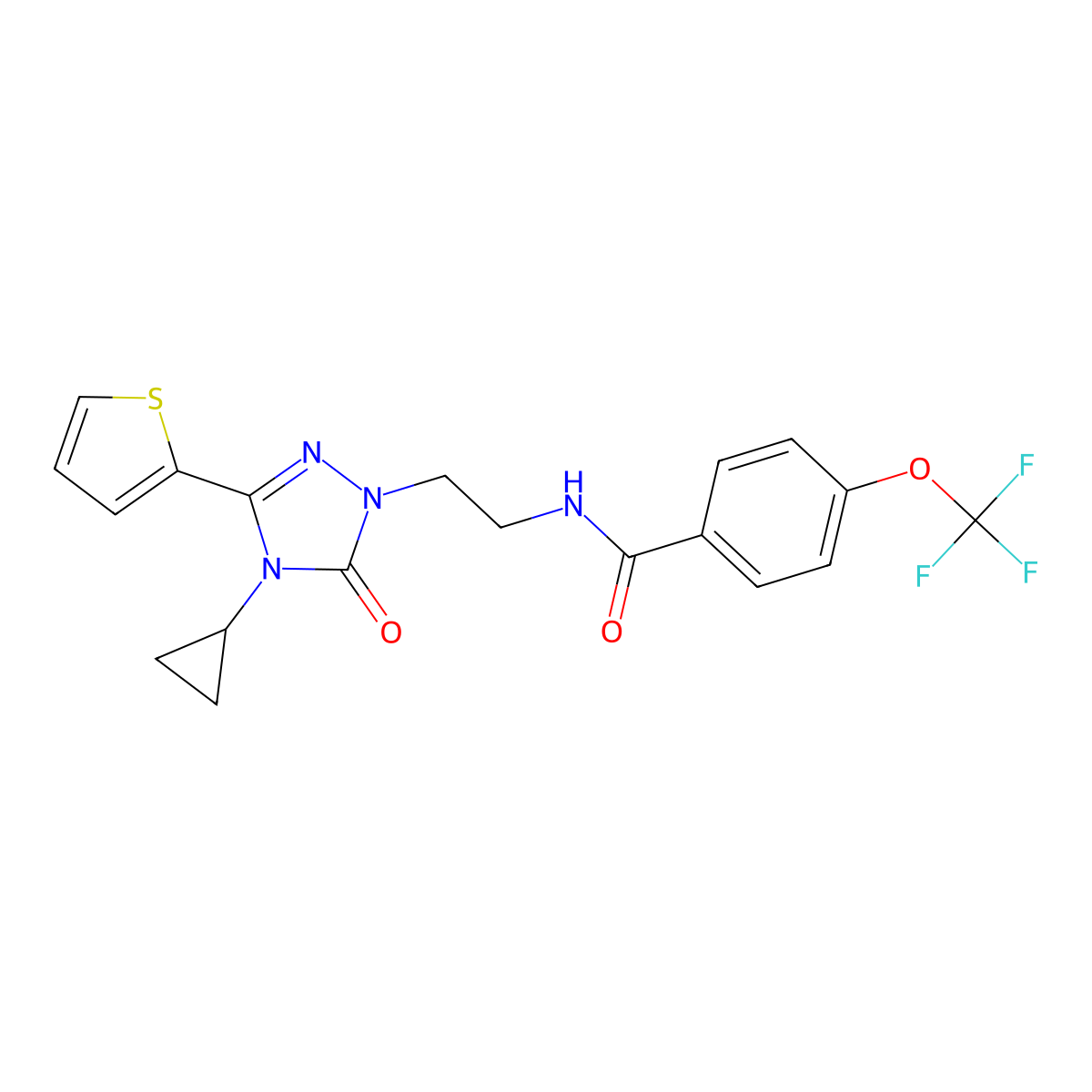 N-{2-[4-cyclopropyl-5-oxo-3-(thiophen-2-yl)-4,5-dihydro-1H-1,2,4-triazol-1-yl]ethyl}-4-(trifluoromethoxy)benzamide molecular structure, CAS 1448125-59-4