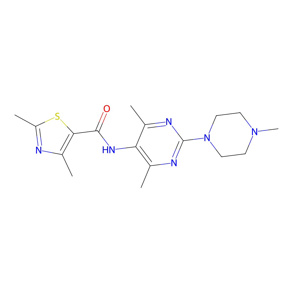 N-[4,6-Dimethyl-2-(4-methylpiperazin-1-YL)pyrimidin-5-YL]-2,4-dimethyl-1,3-thiazole-5-carboxamide molecular structure, CAS 1448125-63-0