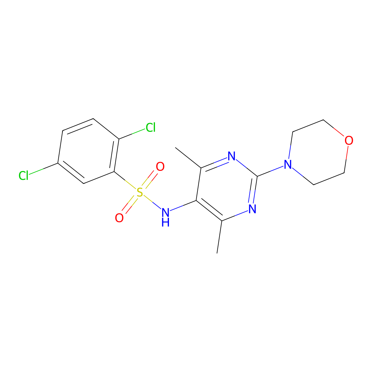 2,5-dichloro-N-(4,6-dimethyl-2-morpholinopyrimidin-5-yl)benzenesulfonamide molecular structure, CAS 1448125-64-1