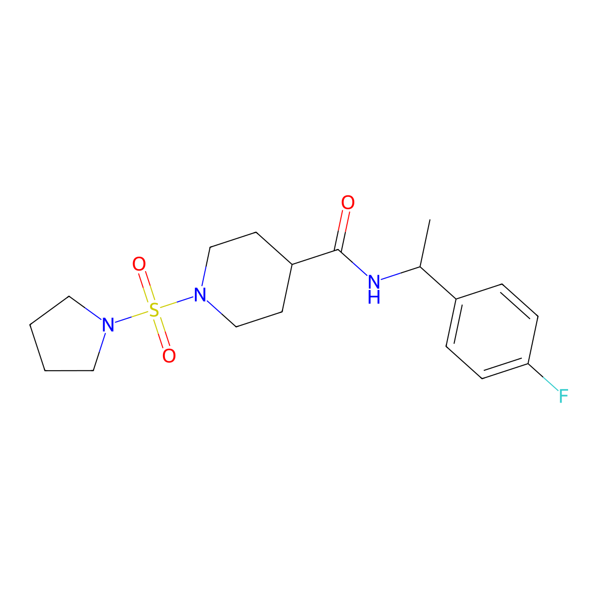 N-(1-(4-fluorophenyl)ethyl)-1-(pyrrolidin-1-ylsulfonyl)piperidine-4-carboxamide molecular structure, CAS 1448125-65-2