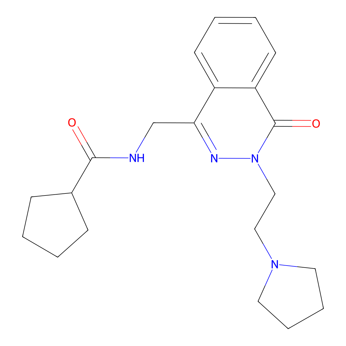N-({4-oxo-3-[2-(pyrrolidin-1-yl)ethyl]-3,4-dihydrophthalazin-1-yl}methyl)cyclopentanecarboxamide molecular structure, CAS 1448125-68-5