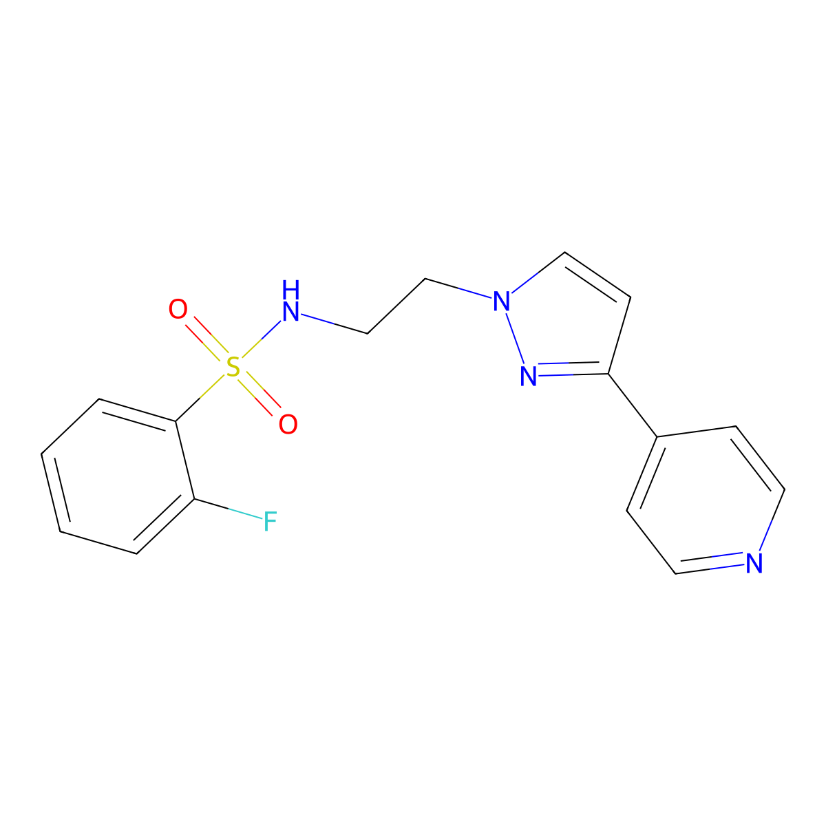 2-fluoro-N-(2-(3-(pyridin-4-yl)-1H-pyrazol-1-yl)ethyl)benzenesulfonamide molecular structure, CAS 1448125-74-3