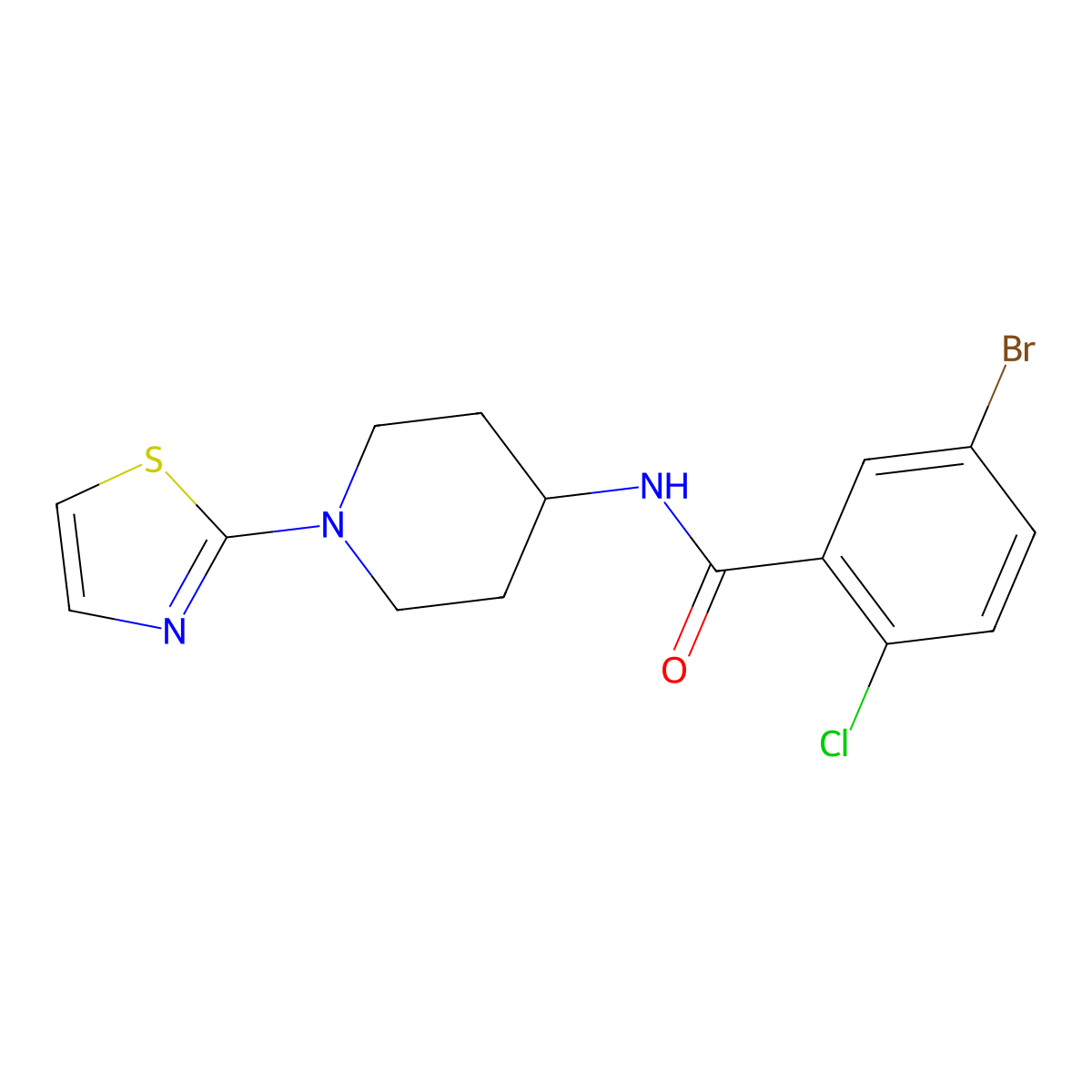 5-bromo-2-chloro-N-(1-(thiazol-2-yl)piperidin-4-yl)benzamide molecular structure, CAS 1448125-77-6